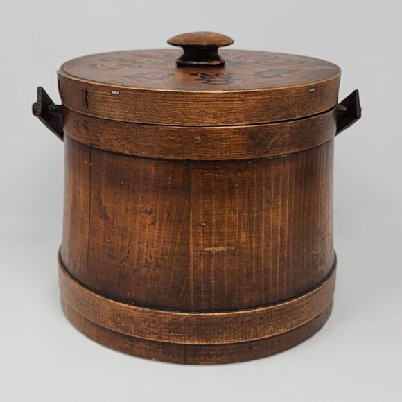 1940s Mountaineers Wooden Cookies Barrel Bucket Rustic Primitive Folk Art - Picture 5 of 11